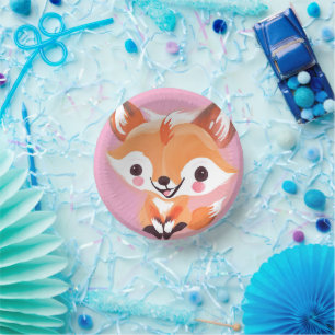 Fun red Fox Face safari Wild jungle Birthday Party Paper Plate