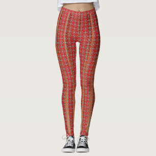 Fun Red Geometric Striped Pattern Leggings