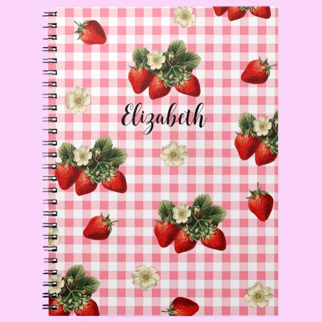 Fun Red Gingham Strawberry Custom Name Notebook (Creator Uploaded)