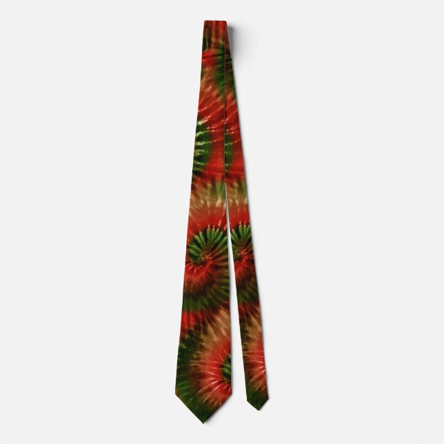 Fun Red Gold & Green Retro Tie Dye Neck Tie (Front)