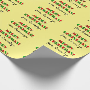 Fun Red & Green "MERRY CHRISTMAS!", Custom Name Wrapping Paper