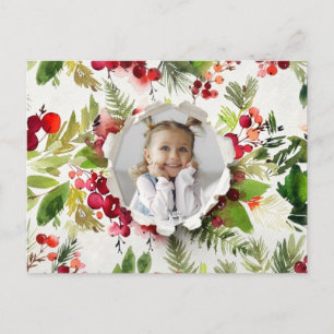 Fun Red Green Photo Family Christmas Botanical  Postcard