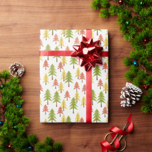 Fun Red Green Yellow Abstract Pine Tree Pattern Wrapping Paper