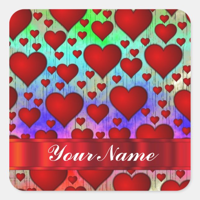 Fun red heart pattern square sticker (Front)