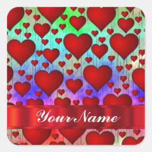 Fun red heart pattern square sticker