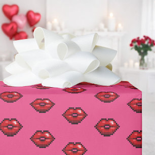 Fun Red Lips Valentine's Day Pixel Art Pattern Wrapping Paper