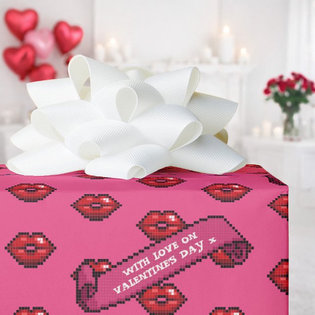 Fun Red Lips With Love On Valentine's Day Pattern Wrapping Paper (Creator Uploaded)