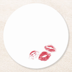 FUN! Red Lipstick Prints Napkins Round Paper Coaster