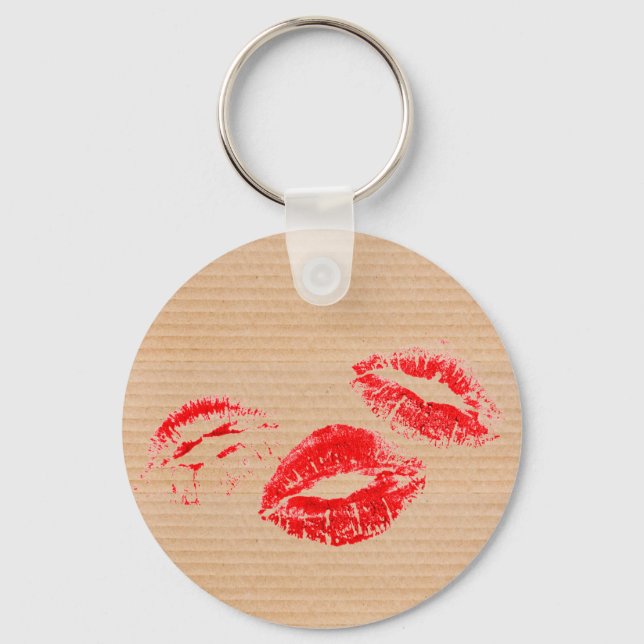 FUN! Red Lipstick Prints on Cardboard Box Key Ring (Front)