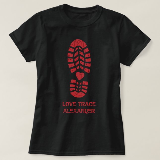 Fun Red Love Boot Print & Heart Personalised Name T-Shirt (Design Front)