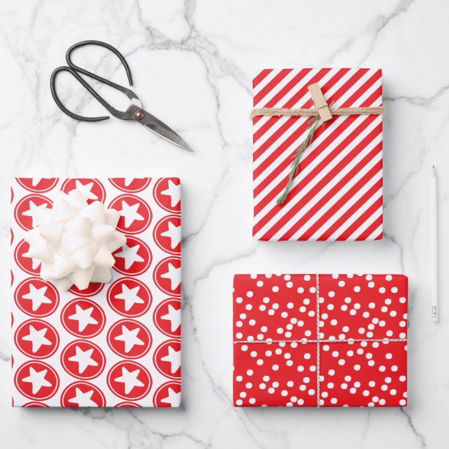 Fun Red Patterns Wrapping Paper Sheet (Front)