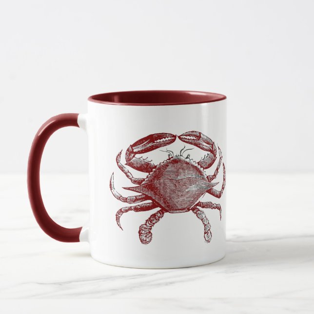 Fun Red Pencil Sketch Crab with Coastal Party Vibe Mug (Left)