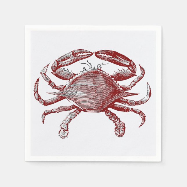 Fun Red Pencil Sketch Crab with Coastal Party Vibe Napkin (Front)