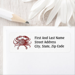 Fun Red Pencil Sketch Crab with Coastal Party Vibe Return Address Label