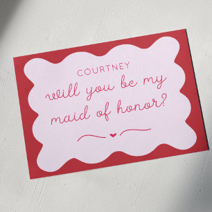 Fun Red & Pink Personalised Maid of Honour Proposa Card