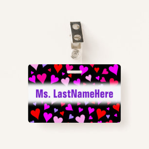 Fun Red, Pink, Purple & Magenta Hearts Pattern ID Badge