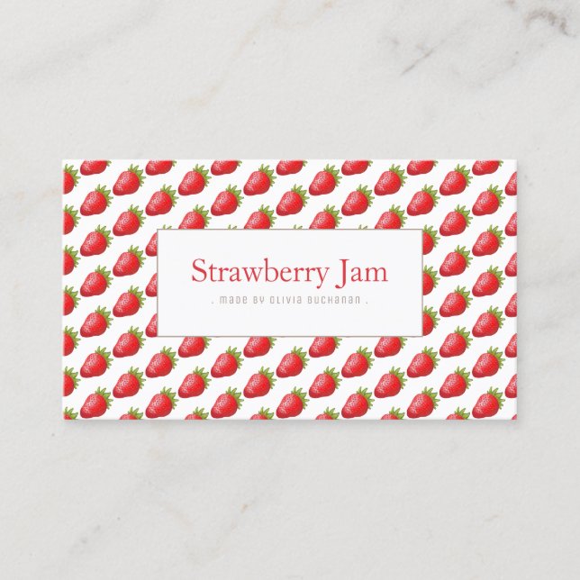 Fun Red Realistic Strawberry Pattern Business Card (Front)