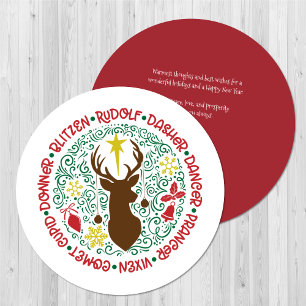 Fun Red Script Santa Reindeer Name Christmas Holiday Card