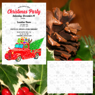 Fun Red Truck White Snow Tree Lights Xmas Party Invitation