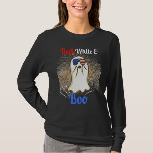Fun Red White And Boo July 4th Patriotic Ghost Fir T-Shirt