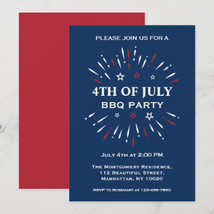 Fun Red White Blue 4th Of July BBQ Party Fireworks Invitation