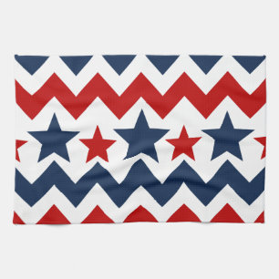 Fun Red White Blue Chevron Stars and Stripes Tea Towel