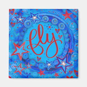 Fun Red White Blue Stars Inspiring Fly Magnet