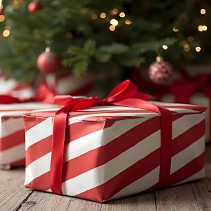 Fun Red & White Candy Can Stripe Festive Christmas Wrapping Paper