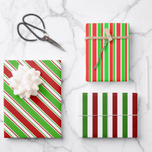 Fun Red, White, Green Christmas Inspired Stripes Wrapping Paper Sheet