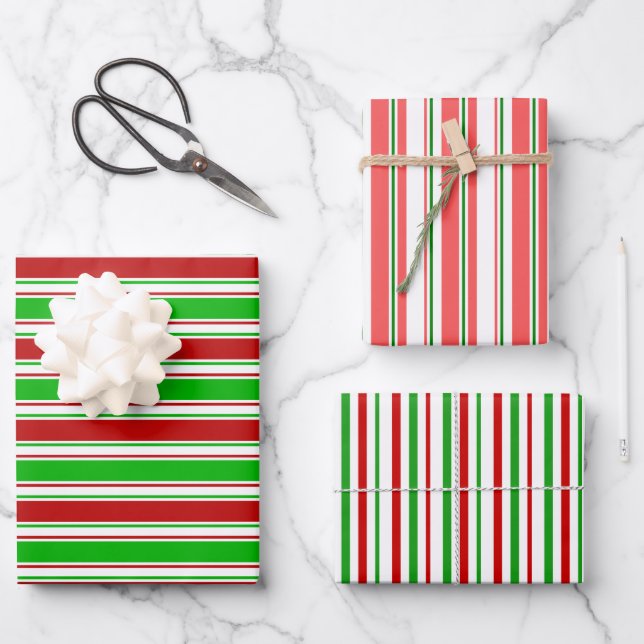 Fun Red, White, Green Coloured Christmas-Inspired Wrapping Paper Sheet (Front)