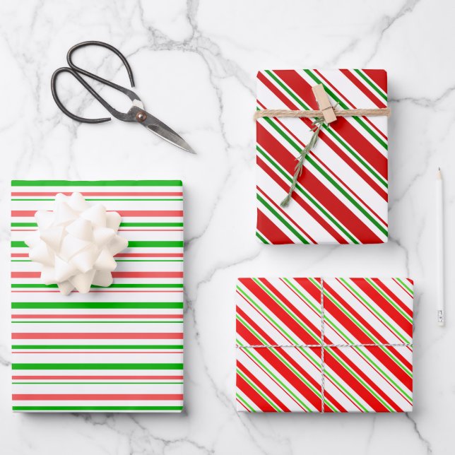 Fun Red, White, Green Coloured Christmas-Inspired Wrapping Paper Sheet (Front)