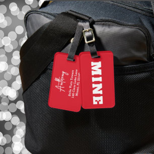 Fun Red White MINE Personalised Luggage Tag