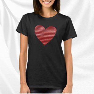 Fun Red & White Striped Heart T-Shirt