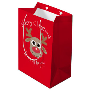 Fun Reindeer Cartoon Red Christmas Medium Gift Bag