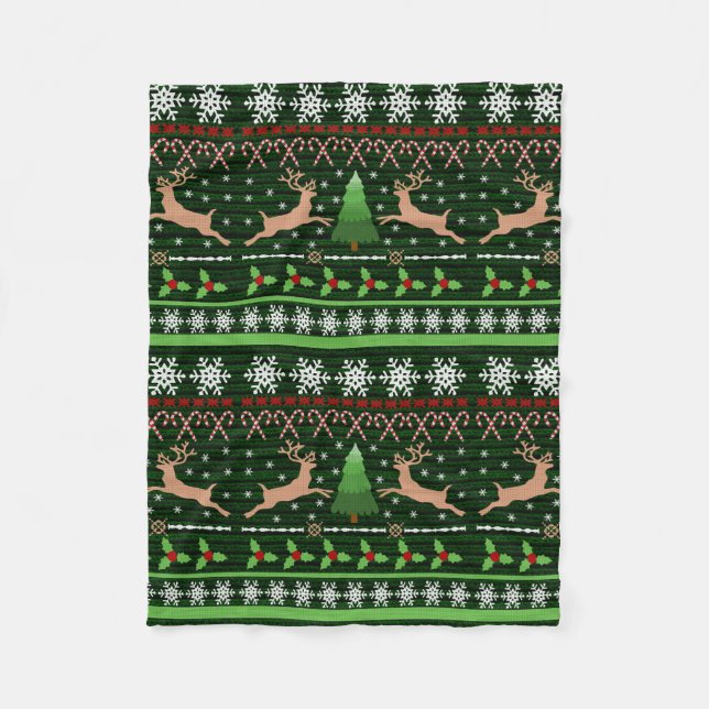 Fun Reindeer Christmas Sweater Fleece Blanket (Front)