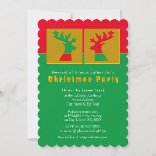 Fun Reindeer Red Green Golden Christmas Party Invitation