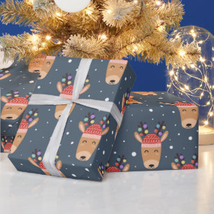 Fun Reindeer With Christmas Lights Wrapping Paper