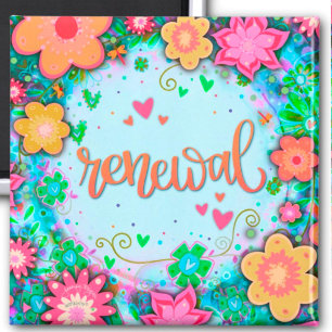 Fun Renewal Blue Floral Modern Inspirivity Magnet