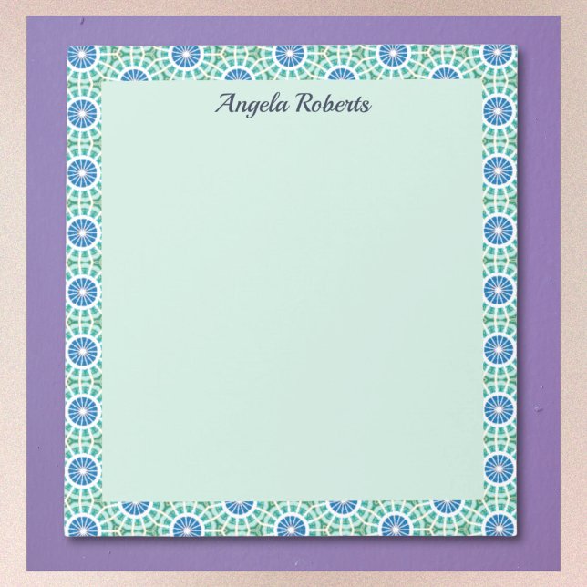 Fun Repeating Pattern in Blues Notepad (Notepads available in multiple sizes. Name text is optional, easy to edit/remove.)