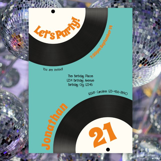 Fun Retro 21st Birthday 90s Music Vinyl Record Invitation (Creator Uploaded)