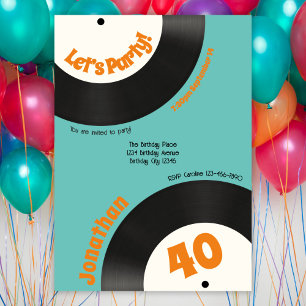 Fun Retro 40th Birthday 90s Music Vinyl Record Invitation