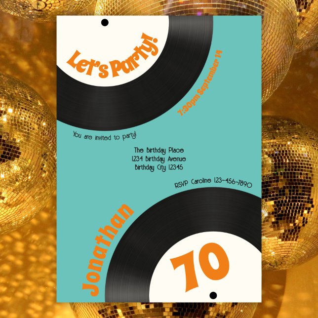 Fun Retro 70th Birthday 70s Music Vinyl Record Invitation (Creator Uploaded)