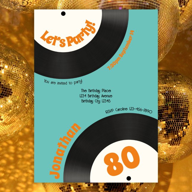 Fun Retro 80th Birthday Music Vinyl Record Invitation (Creator Uploaded)