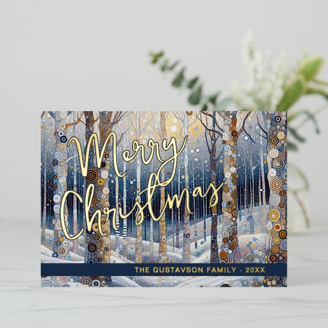 Fun Retro Abstract Winter Snow Wonderland Art Gold Foil Holiday Card (Standing Front)