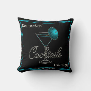 Fun Retro Aqua Cocktail Bar Pub Cushion
