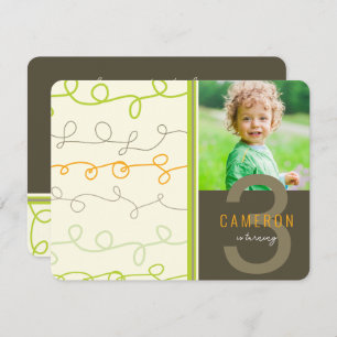 Fun Retro Art Scribbles Lines Kids Birthday Photo Invitation