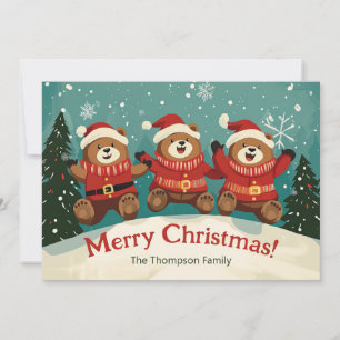 Fun Retro Bears Christmas Flat Holiday Card