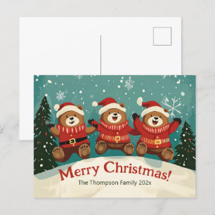 Fun Retro Bears Christmas Holiday Postcard