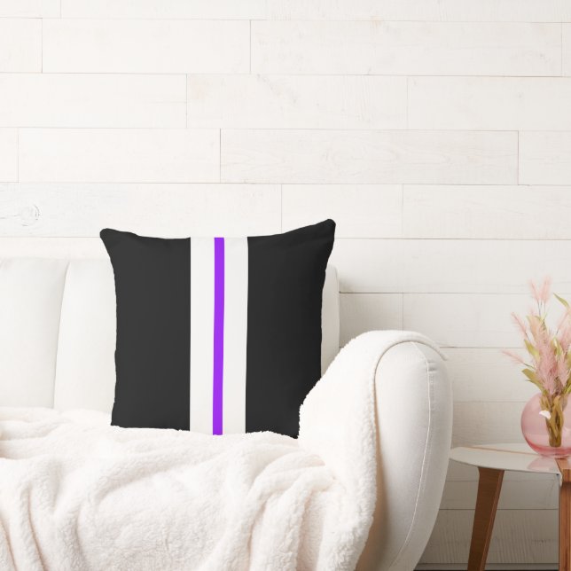 Fun Retro Black Slim Purple White Racing Stripes  Cushion (Couch)