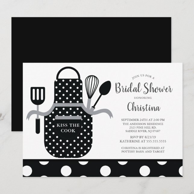 Fun Retro Black White Kitchen Bridal Shower Invitation (Front/Back)